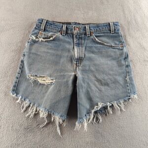 Vintage 90s Levis 550 Jean Shorts 32 (Fits 30) Light Blue Jorts Cut Off Made USA